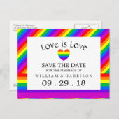 Rainbow Heart Love is Liefde Bruiloft Save The Dat Aankondigingskaart (Voorkant / Achterkant)