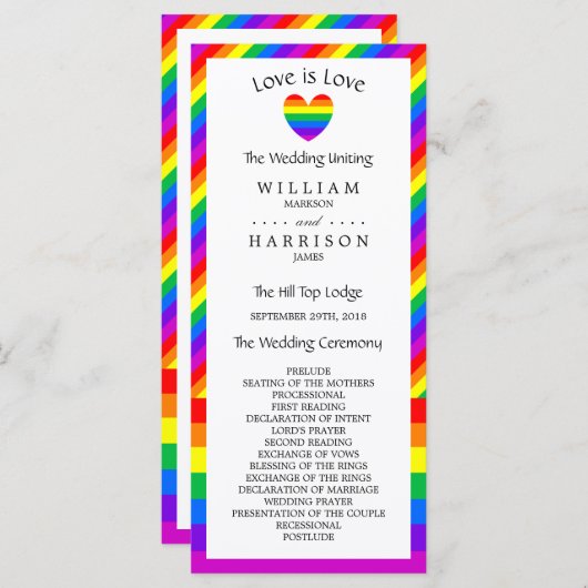 Rainbow Heart Love is Liefde Trouwprogramma Programmakaart (Voorkant / Achterkant)