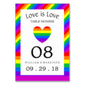 Rainbow Heart Love is Liefde Trouwtafel No. Kaart (Voorkant)