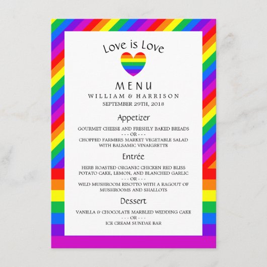 Rainbow Heart Love is Love Love Wedding Menu (Voorkant)