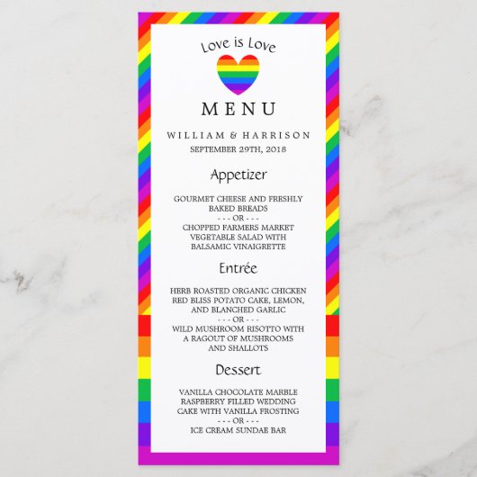Rainbow Heart Love is Love Love Wedding Menu (Voorkant)