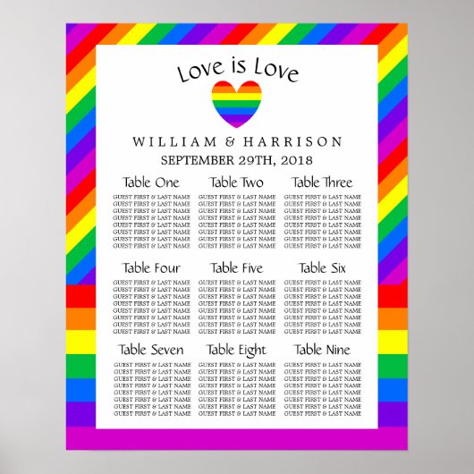 Rainbow Heart Love is Love Love Wedding Seating Ch Poster (Voorkant)