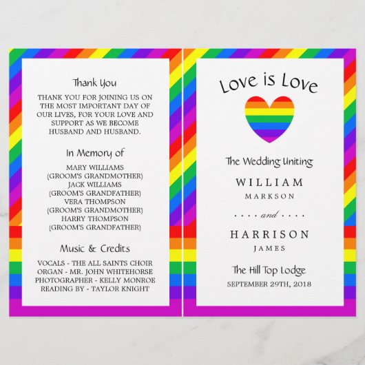 Rainbow Heart Love is Love Wedding Bi-voudig Progr (Voorkant)
