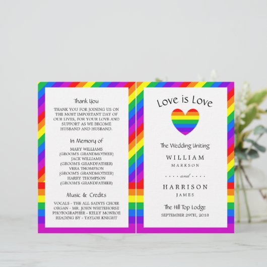 Rainbow Heart Love is Love Wedding Bi-voudig Progr (Staand voorkant)