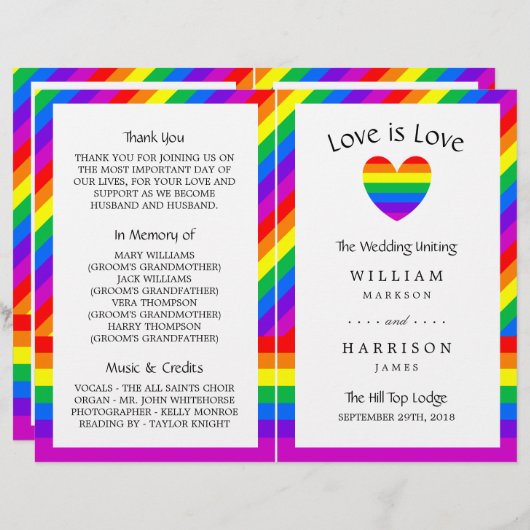 Rainbow Heart Love is Love Wedding Bi-voudig Progr (Voorkant / Achterkant)