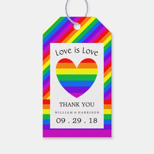 Rainbow Heart Love is Love Wedding Cadeaulabel (Voorkant)