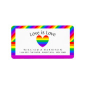 Rainbow Heart Love is Love Wedding Etiket (Voorkant)