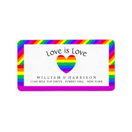 Rainbow Heart Love is Love Wedding Etiket