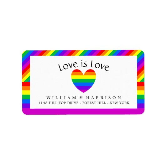 Rainbow Heart Love is Love Wedding Etiket (Voorkant)
