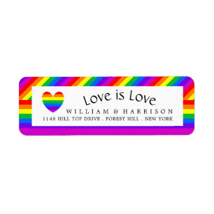 Rainbow Heart Love is Love Wedding Etiket
