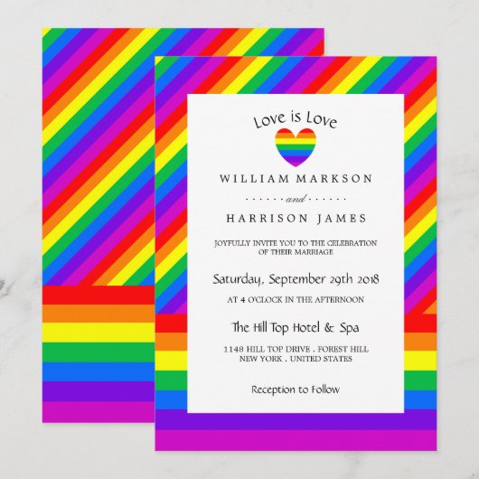 Rainbow Heart Love is Love Wedding Kaart (Voorkant / Achterkant)