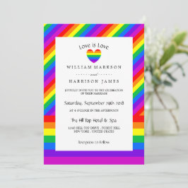 Rainbow Heart Love is Love Wedding Kaart