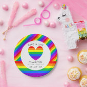 Rainbow Heart Love is Love Wedding Papieren Bordje (Feest)