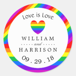 Rainbow Heart Love is Love Wedding Ronde Sticker