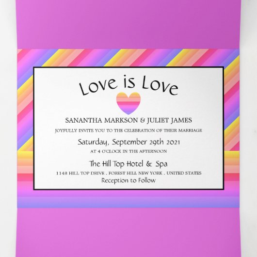 Rainbow Heart, Love is Love Wedding Suite Drieluik Uitnodiging (Binnenkant midden)