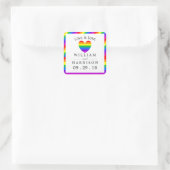 Rainbow Heart Love is Love Wedding Vierkante Sticker (Tas)