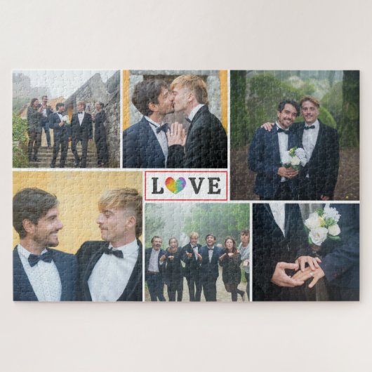 Rainbow Heart Love LGBT Weddenfoto Collage Legpuzzel (Horizontaal)