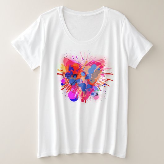 Rainbow Heart Love Waterverf Brush Splatter Paint Grote Maat T-shirt (Design voorkant)