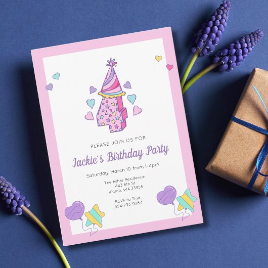 Rainbow Heart Meisjes 4e Verjaardag Party Uitnodig Kaart