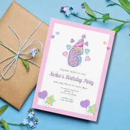 Rainbow Heart Meisjes 6e Verjaardag Party Uitnodig Kaart