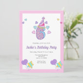 Rainbow Heart Meisjes 6e Verjaardag Party Uitnodig Kaart (Staand voorkant)