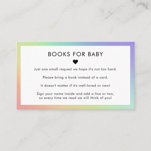 Rainbow Heart Minimalist Books for Baby shower Informatiekaartje (Voorkant)