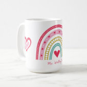 Rainbow Heart Monogram Naam Leraar Koffiemok (Voorkant links)