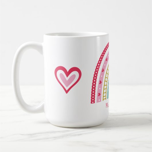 Rainbow Heart Monogram Naam Leraar Koffiemok (Links)