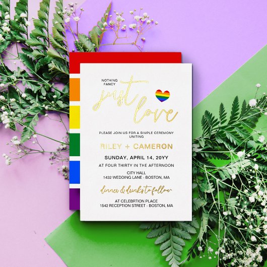 Rainbow Heart Niets Fancy, hou gewoon van LGBTQ Folie Uitnodiging
