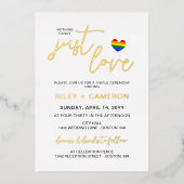 Rainbow Heart Niets Fancy, hou gewoon van LGBTQ Folie Uitnodiging (Voorkant)