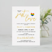 Rainbow Heart Niets Fancy, hou gewoon van LGBTQ Folie Uitnodiging (Staand Voorkant)