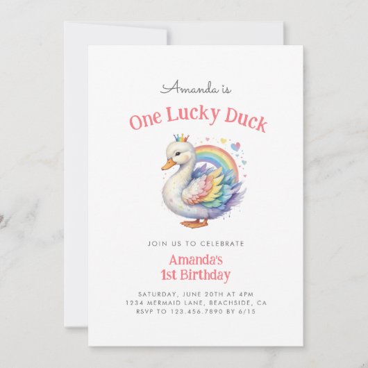Rainbow Heart One Lucky Duck Girl Eerste Verjaarda Kaart (Voorkant)