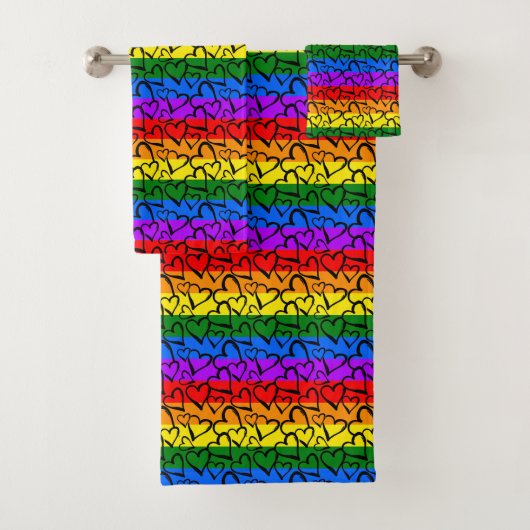 Rainbow Heart Pattern Bad Handdoek (Insitu)