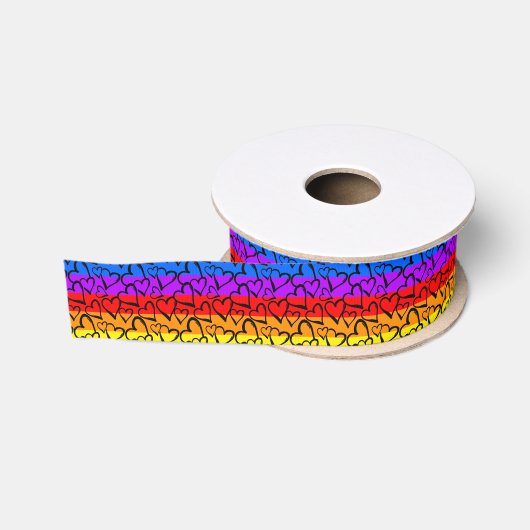 Rainbow Heart Pattern Grosgrain Lint (Spoel)