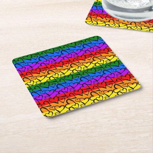 Rainbow Heart Pattern Kartonnen Onderzetters (Schuin)
