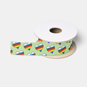 Rainbow Heart Pattern Satin Ribbon Satijnen Lint