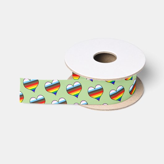 Rainbow Heart Pattern Satin Ribbon Satijnen Lint (Spoel)