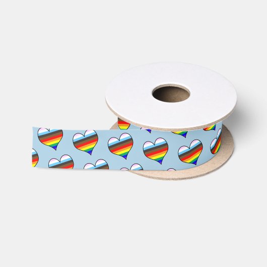 Rainbow Heart Pattern Satin Ribbon Satijnen Lint (Spoel)