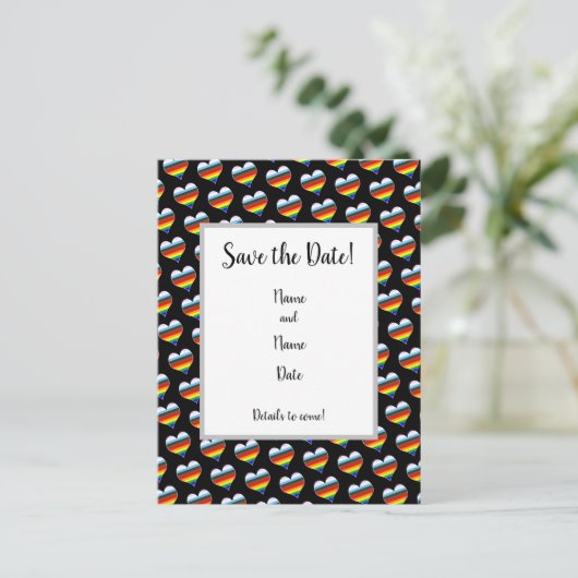 Rainbow Heart Pattern Save the Date Briefkaart (Staand voorkant)