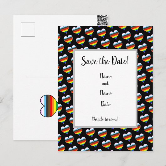 Rainbow Heart Pattern Save the Date Briefkaart (Voorkant / Achterkant)