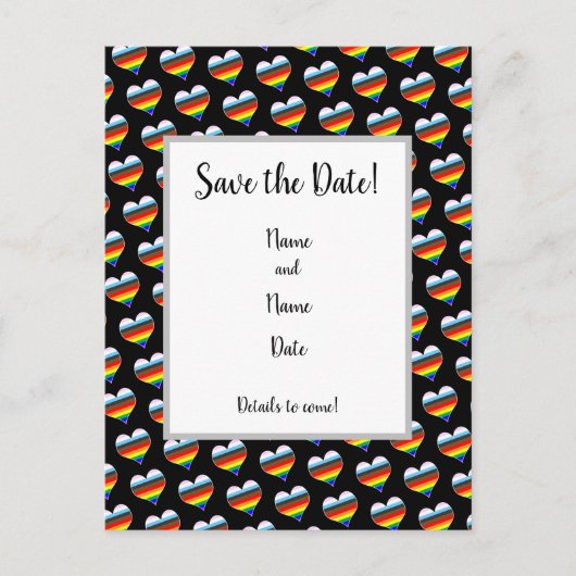 Rainbow Heart Pattern Save the Date Briefkaart (Voorkant)