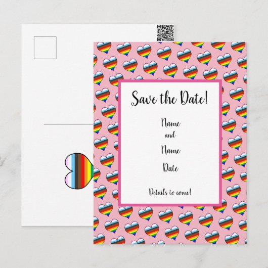 Rainbow Heart Pattern Save the Date Briefkaart (Voorkant / Achterkant)