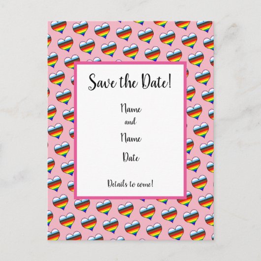 Rainbow Heart Pattern Save the Date Briefkaart (Voorkant)