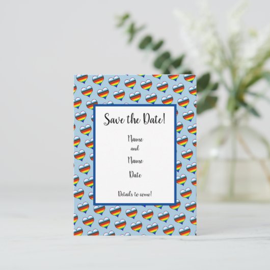 Rainbow Heart Pattern Save the Date Briefkaart (Staand voorkant)