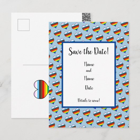 Rainbow Heart Pattern Save the Date Briefkaart (Voorkant / Achterkant)