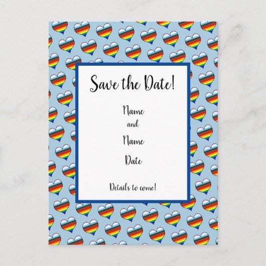 Rainbow Heart Pattern Save the Date Briefkaart (Voorkant)