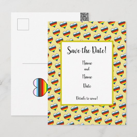 Rainbow Heart Pattern Save the Date Briefkaart (Voorkant / Achterkant)
