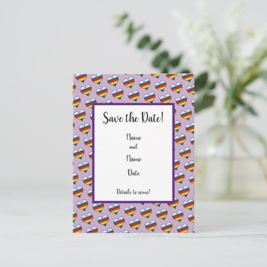 Rainbow Heart Pattern Save the Date Briefkaart (Staand voorkant)