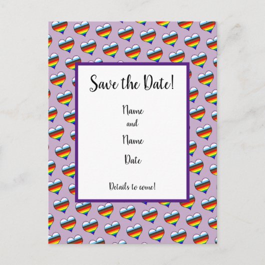 Rainbow Heart Pattern Save the Date Briefkaart (Voorkant)