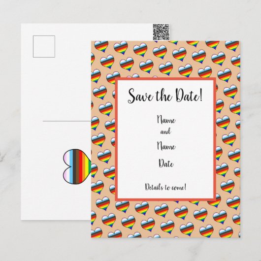 Rainbow Heart Pattern Save the Date Briefkaart (Voorkant / Achterkant)